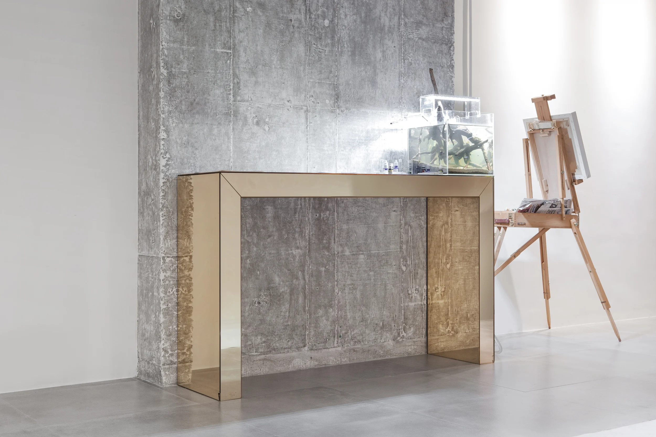 Fireplace (found object), 150x90x40cm, glass mirror, 2014