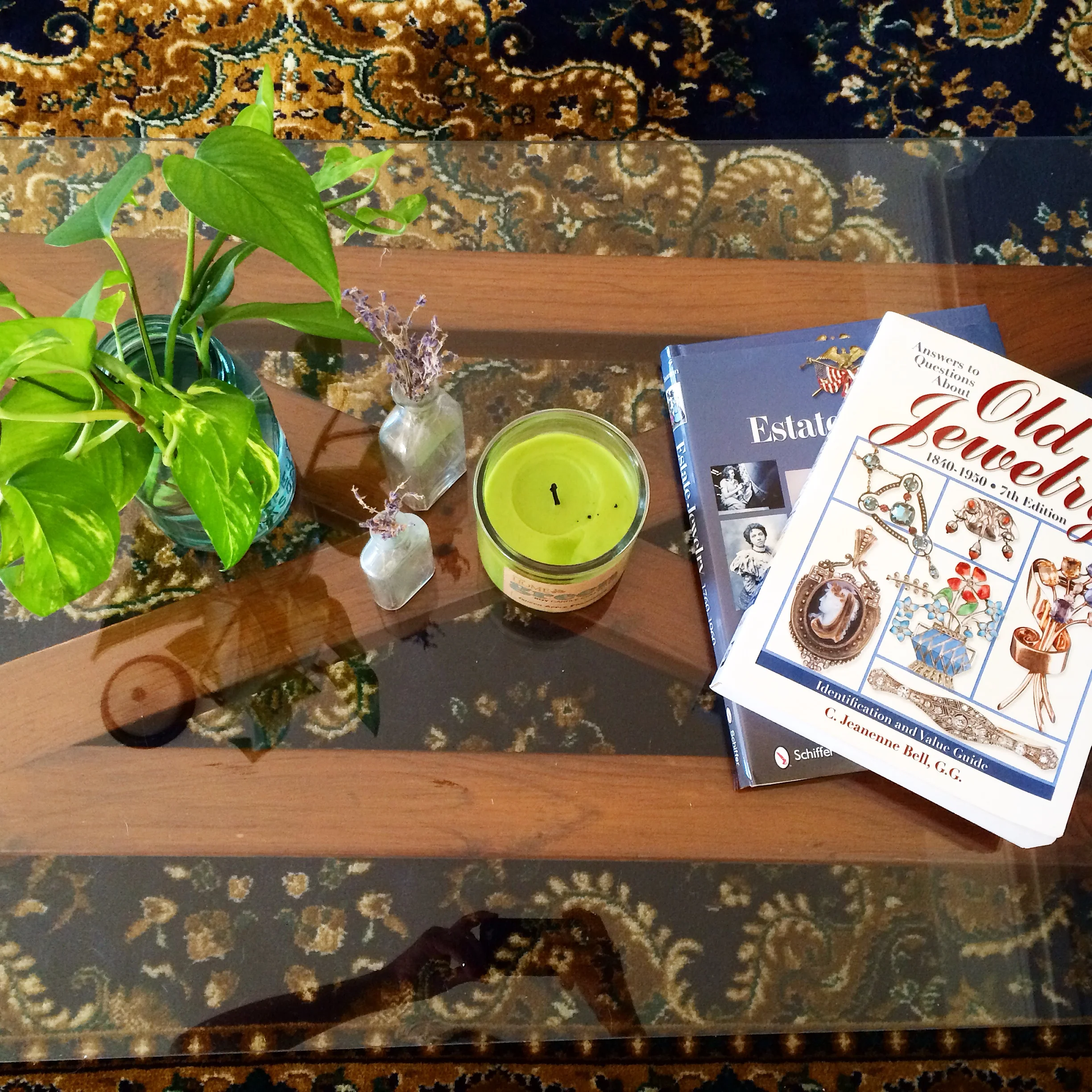 We love the vintage coffee table that belonged to our grandparents