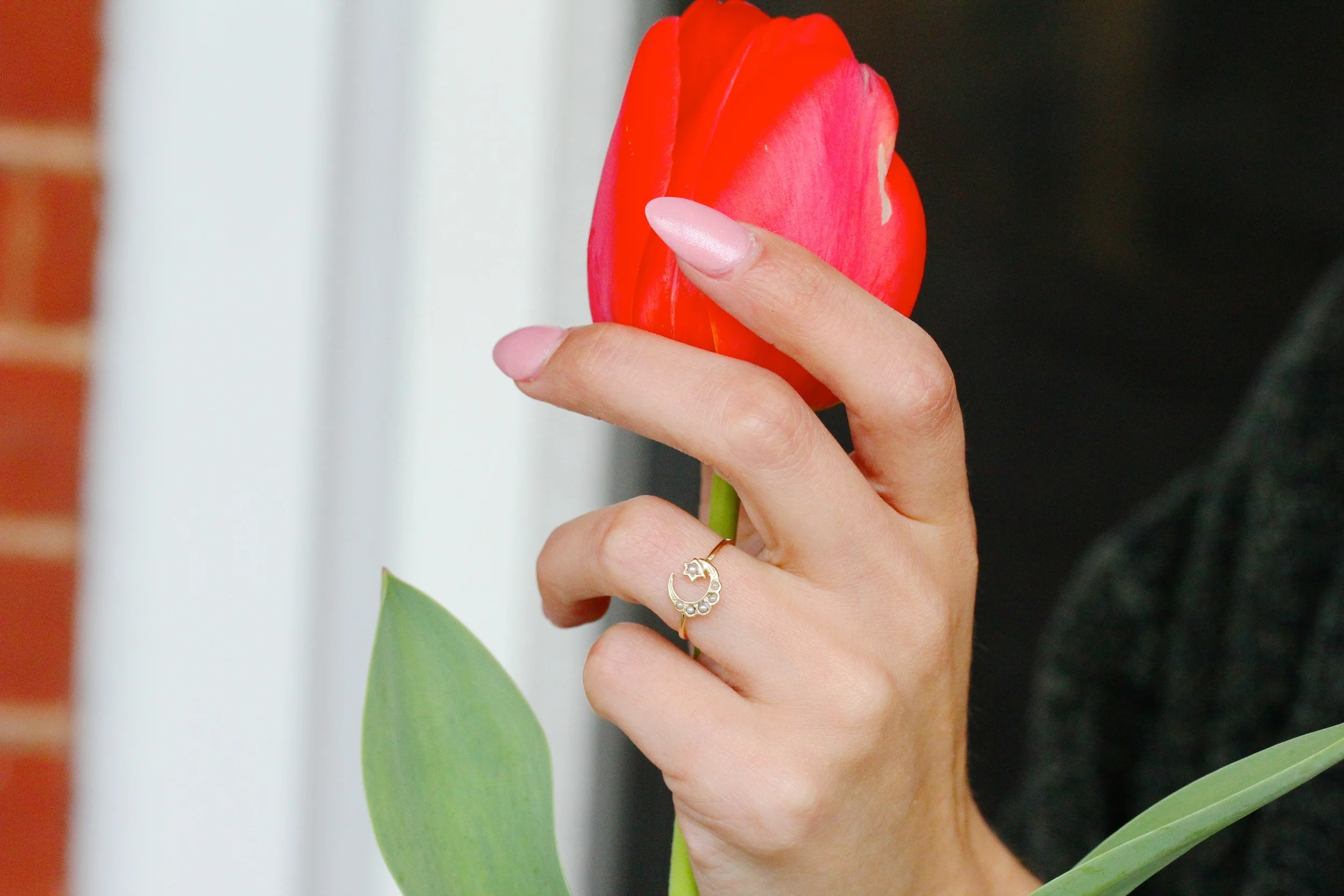 Victorian Crescent Moon and Star Ring
