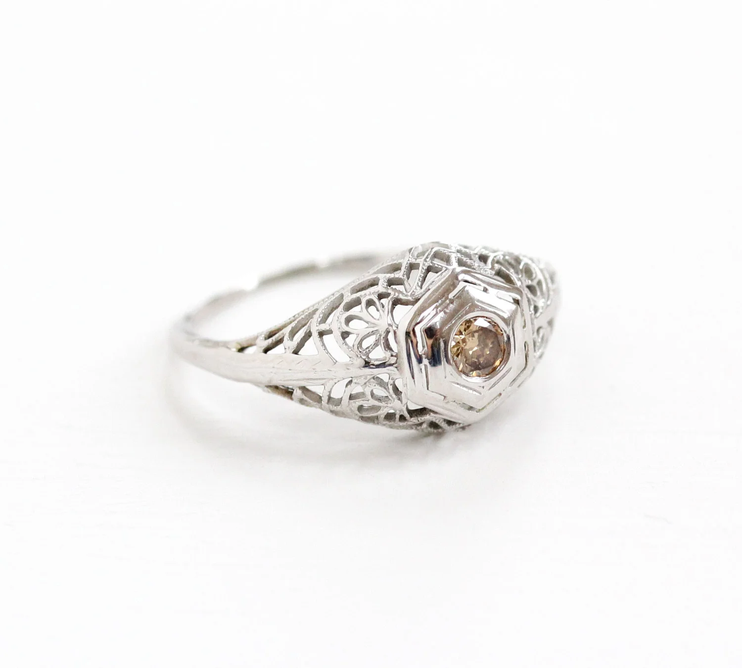 Antique Belais 18k White Gold Chocolate Diamond Ring, available here