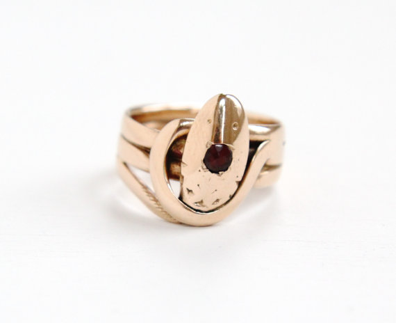 Antique Victorian 14K Rose Gold Coiled Snake Ring . Snakes in Victorian jewelry symbolize ones eternal love and also wisdom.