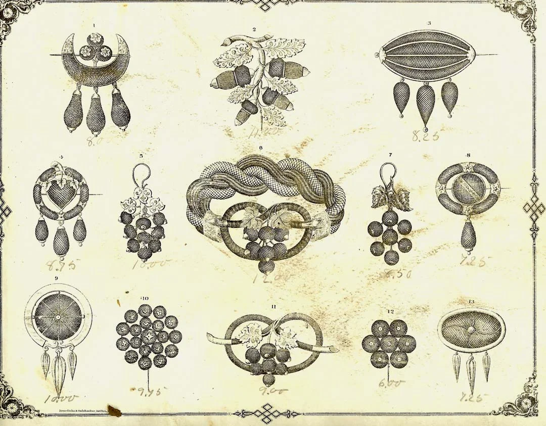 Victorian stylings in hair mourning jewelry, particularly braided styles; were popular during Queen Victoria's reign. Braiding the hair kept it in tact, and was a beautiful way to display the hair in rings, brooches, pendants, and fobs. 