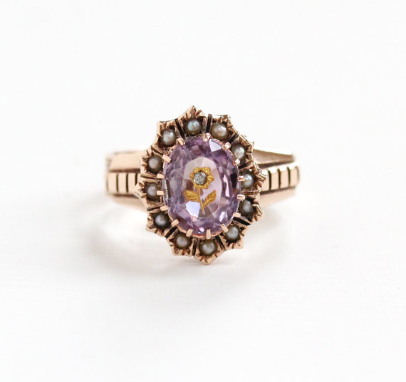  Antique Rose Gold Amethyst Rose of Sharon Ring