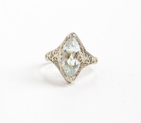  Antique White Gold Aquamarine Ring