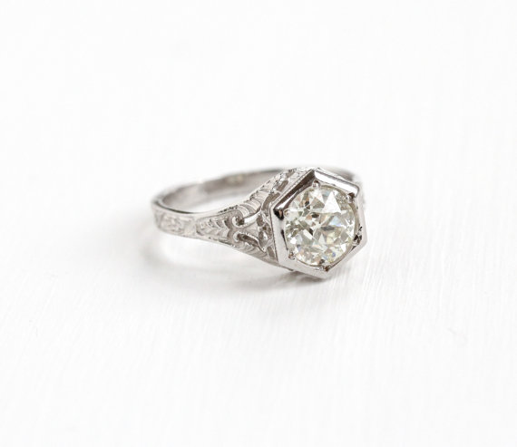  Vintage White Gold Old European Cut Diamond Ring