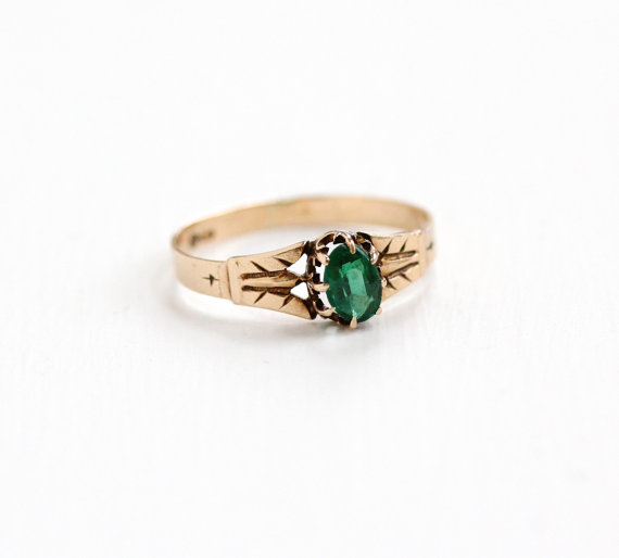  Antique Victorian Rose Gold Genuine Emerald Ring