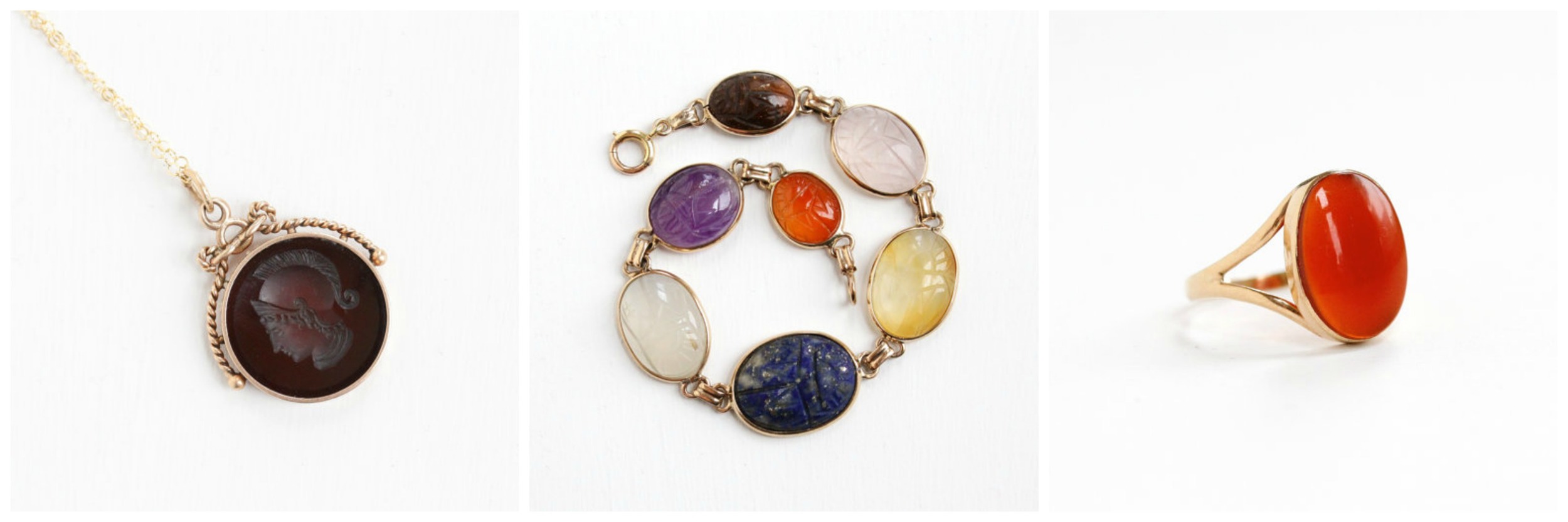  Antique Carnelian Fob , Scarab Carnelian Bracelet , Antique Carnelian Ring