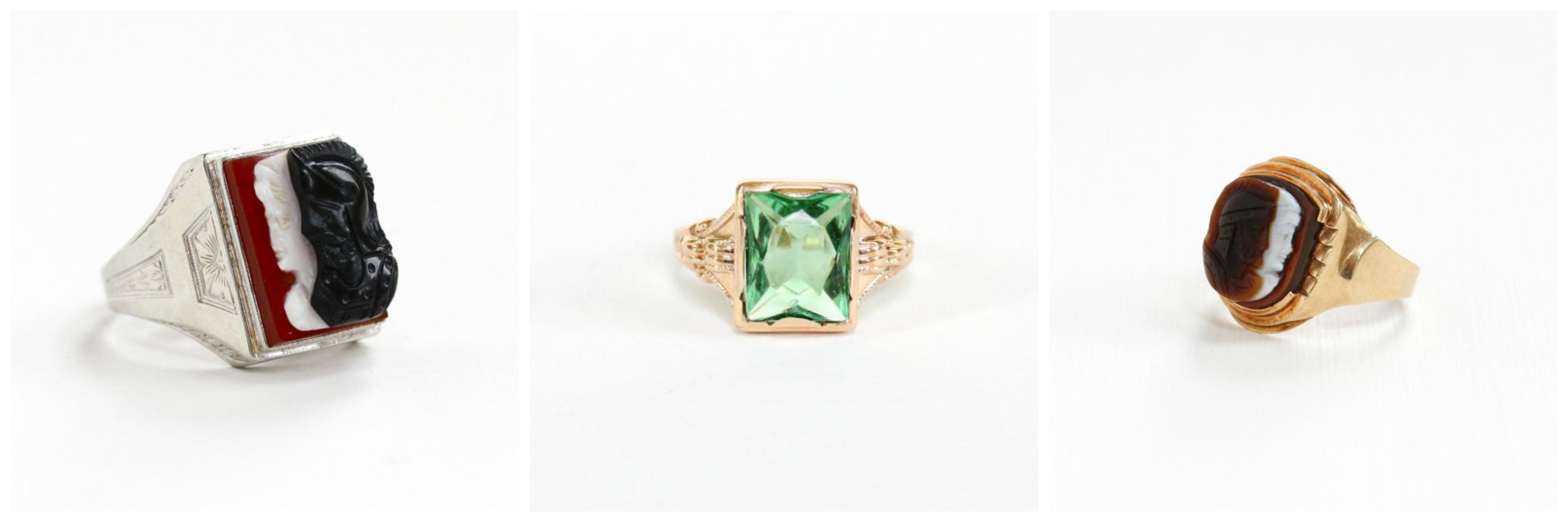  Antique Cameo Ring , Vintage Simulated Peridot Ring , Antique Cameo Ring