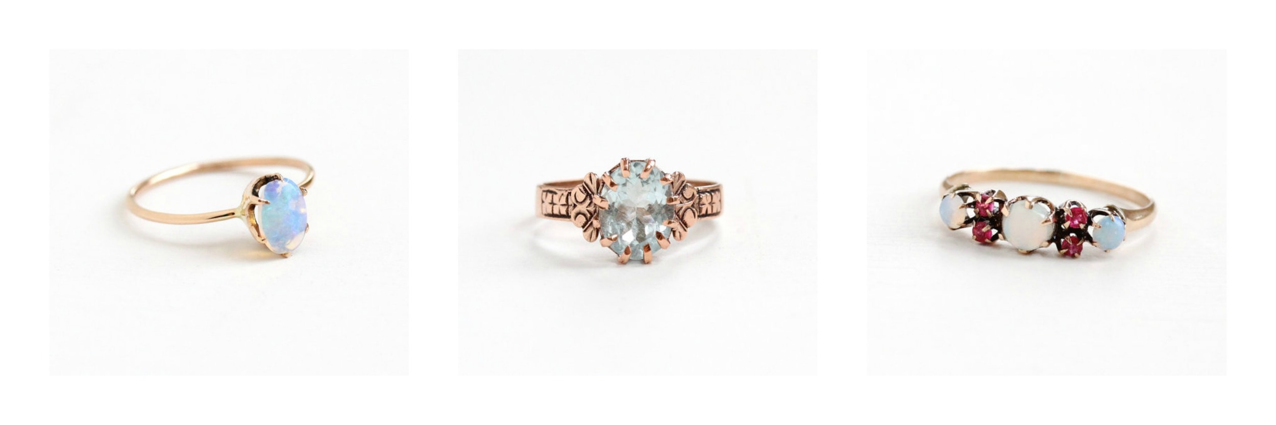 Antique Jelly Opal Ring , Antique Aquamarine Ring , Antique Opal Ring 