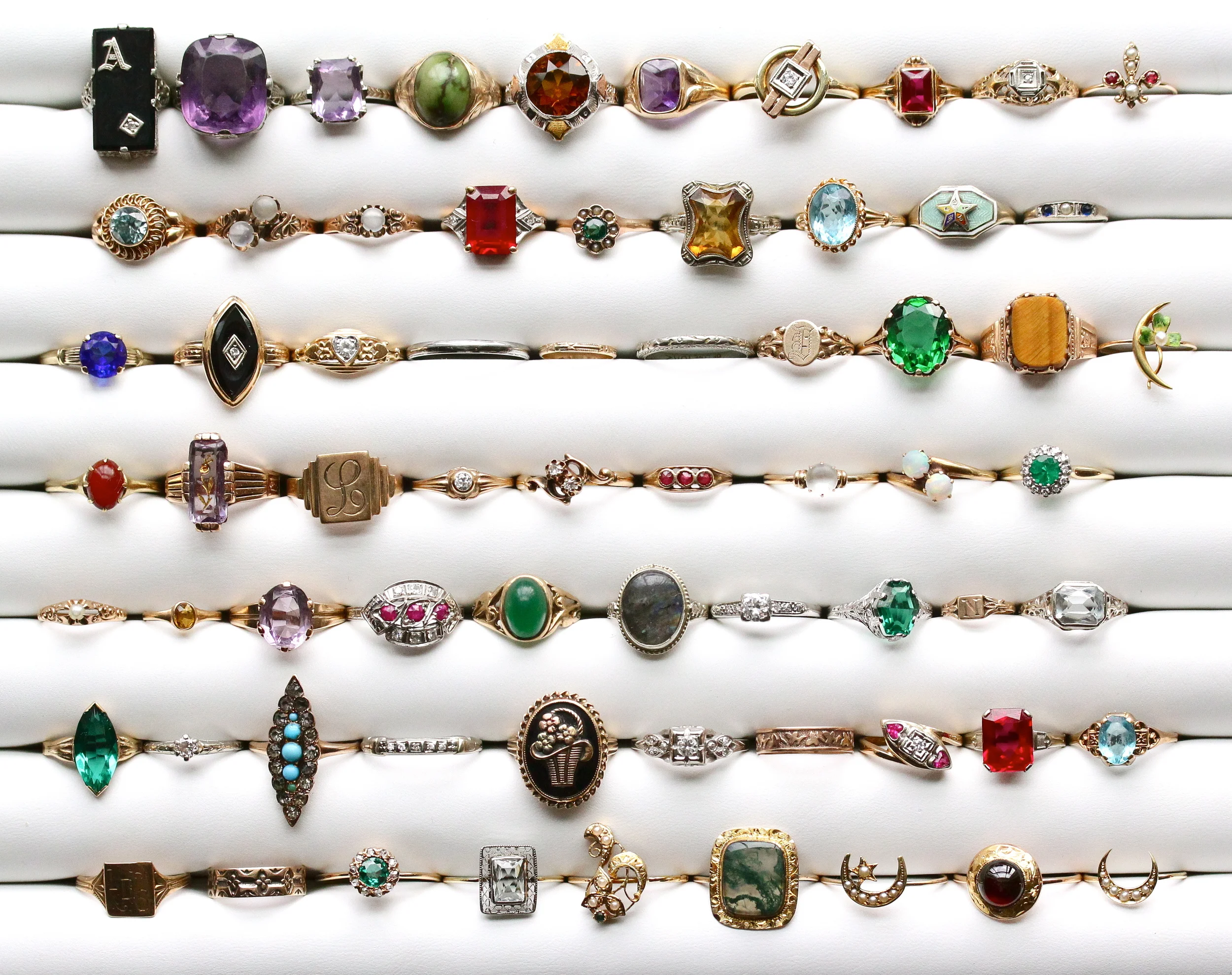 Some of our favorite vintage gold & platinum rings we purchased from the September Brimfield show!