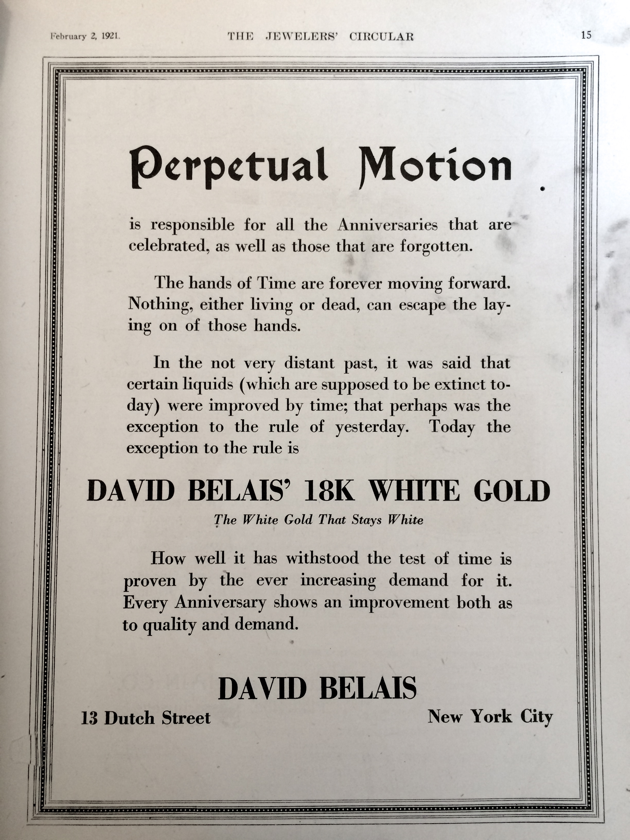 "David Belais' 18k White Gold. The White Gold That Stays White"