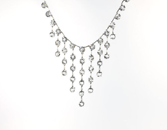 Vintage Art Deco Open Back Cascading Crystal Necklace via RMSjewels