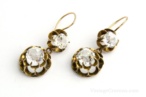 Antique Victorian Paste Buttercup Earrings via VintageCravens
