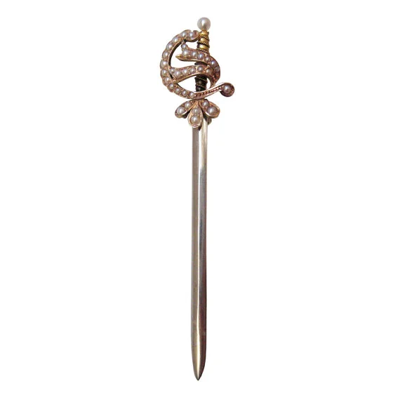 Antique Seed Pearl Jabot Pin via gandsco