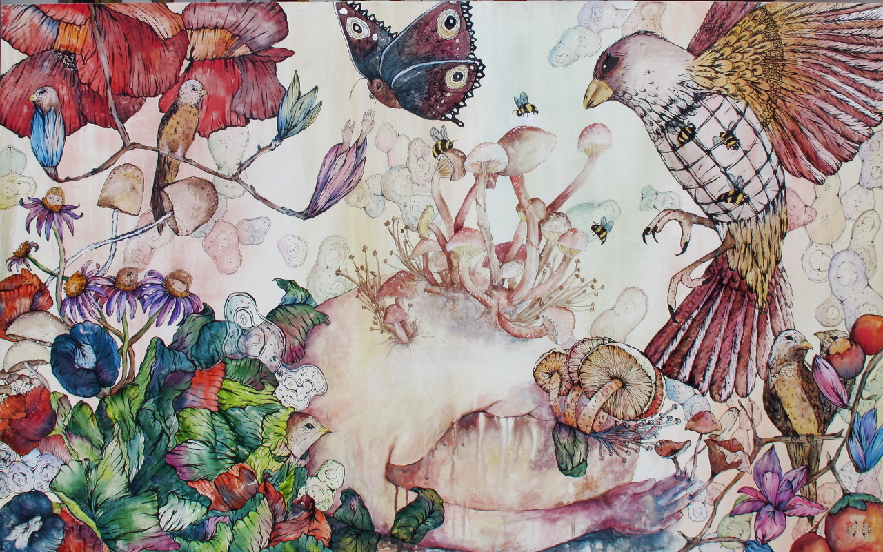 Surrender 2.5 ft x 4 ft watercolor, acrylic, pen and ink on board, 2012