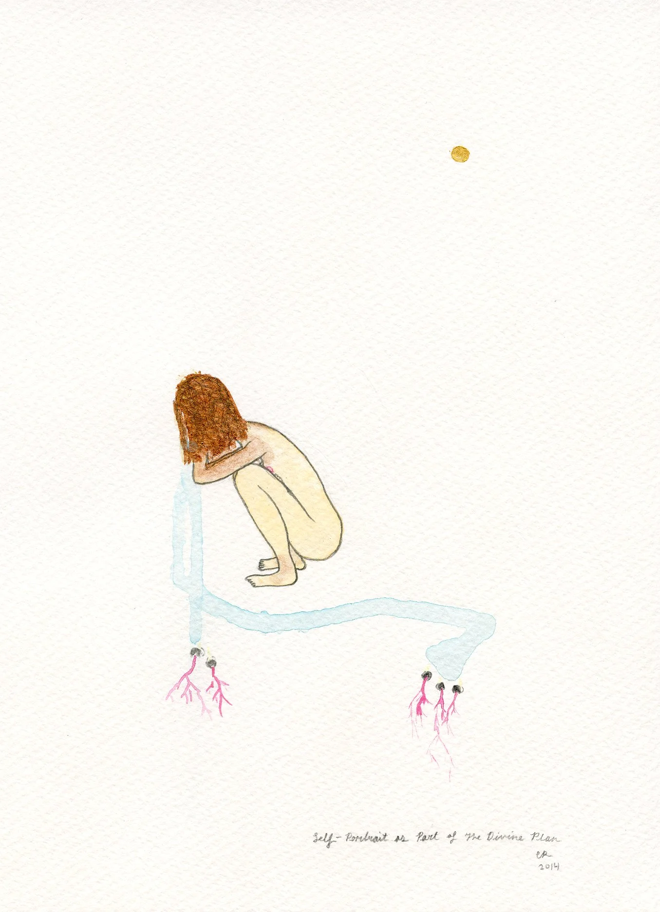 Self-Portrait as Part of the Divine Plan gouache and graphite on paper 9" x 6" 2014