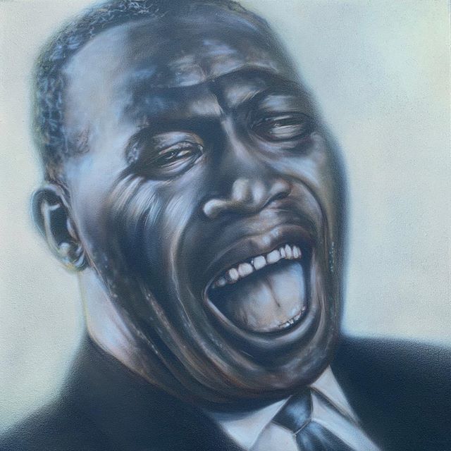 &lsquo;Howlin&rsquo; Wolf&rsquo; 30x30 acrylic on canvas. Available via link in profile. #chicagoblues #thewolf #howlinwolf #airbrushart