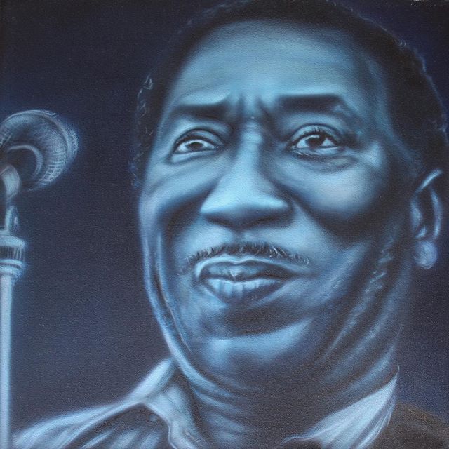 &lsquo;Muddy Waters&rsquo; 20x20 acrylic on canvas. Available via link in profile. #chicago #chicagoblues #airbrushart #muddywaters