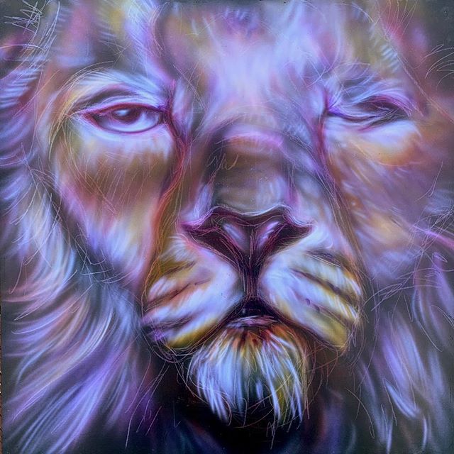 &lsquo;Winking lion&rsquo; 24x24 acrylic on hardboard. part of my spring sale. Code: SPRING link in bio. #airbrush #livepainting