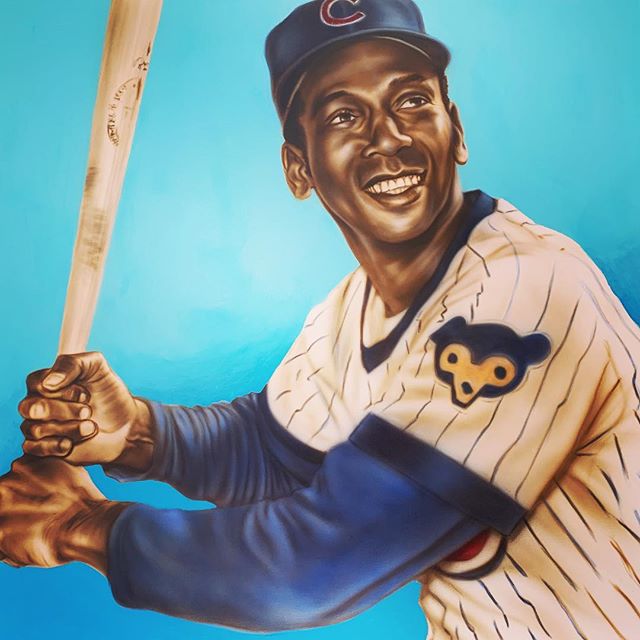 &lsquo;Ernie Banks, Mr. Cub&rsquo; 36&rdquo;x36&rdquo; acrylic airbrush on canvas. SOLD (but available this summer for charity) #gocubsgo #mrcub #chicago #dacubs #chicagocubs #airbrushfineart #iwataairbrush #goldenhighflow