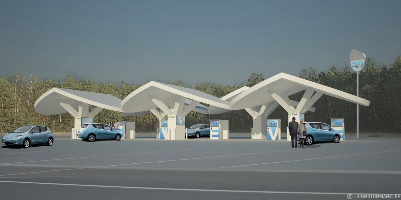 Artist's rendering of what a charging station pavilion could look like, courtesy of ECOtality/Blink Network of charging stations.