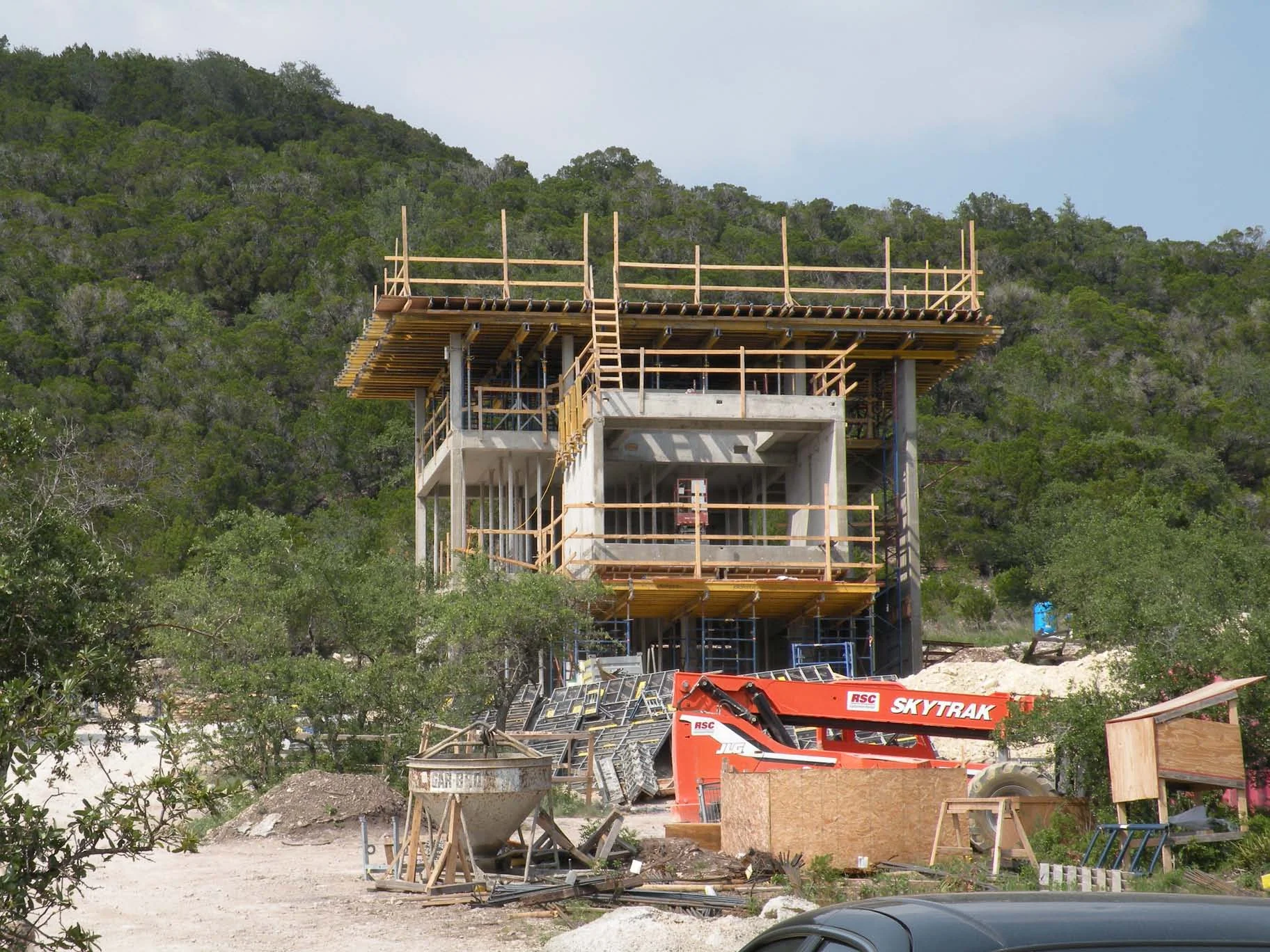 Roof formwork prepared for final concrete pour.