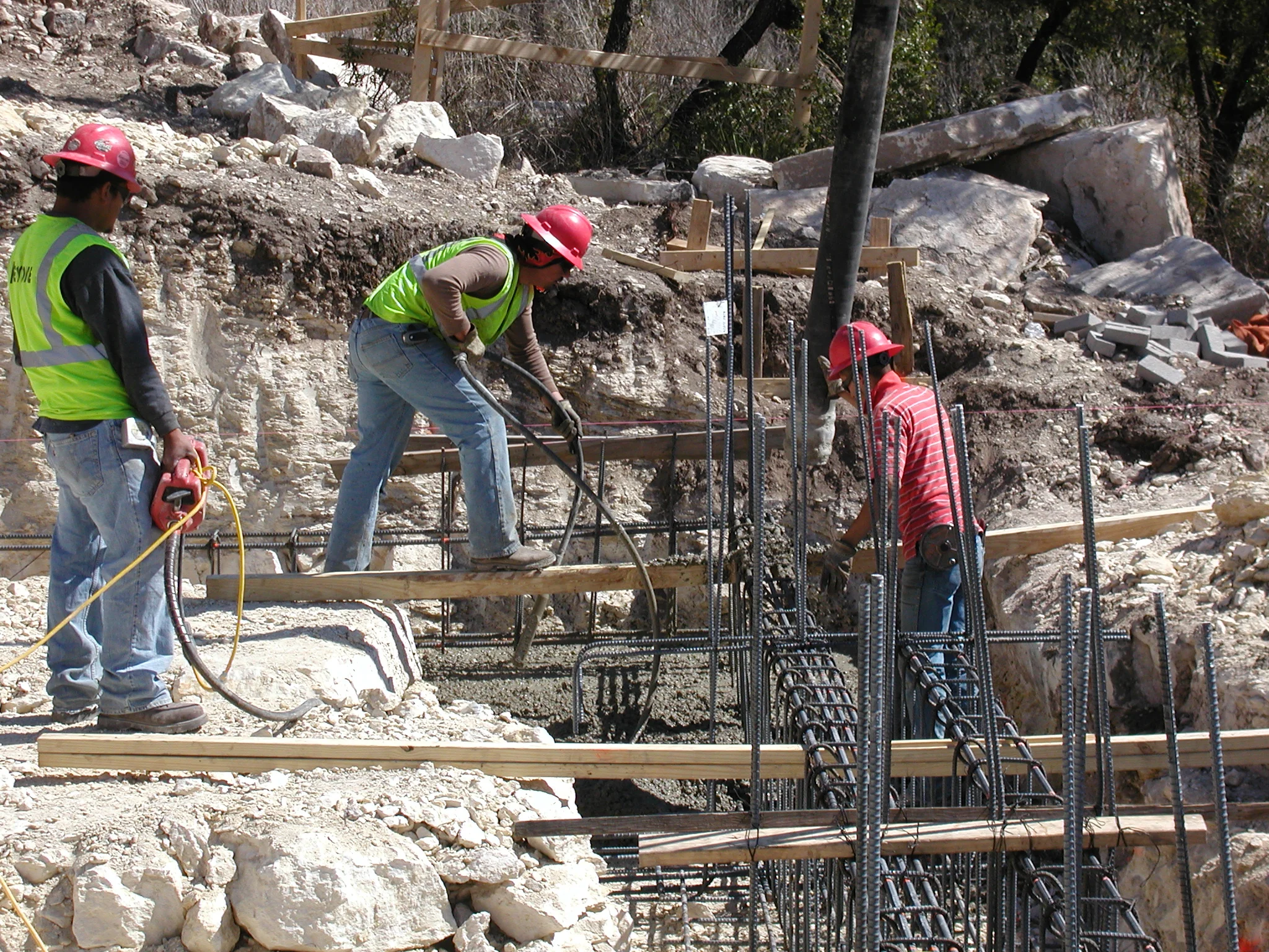 Foundation steel rebar going in. 