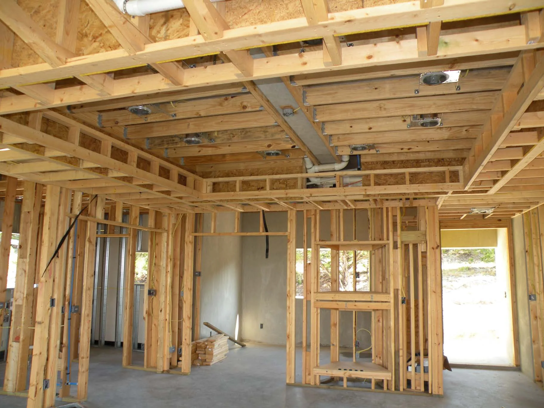 Interior wood framing.