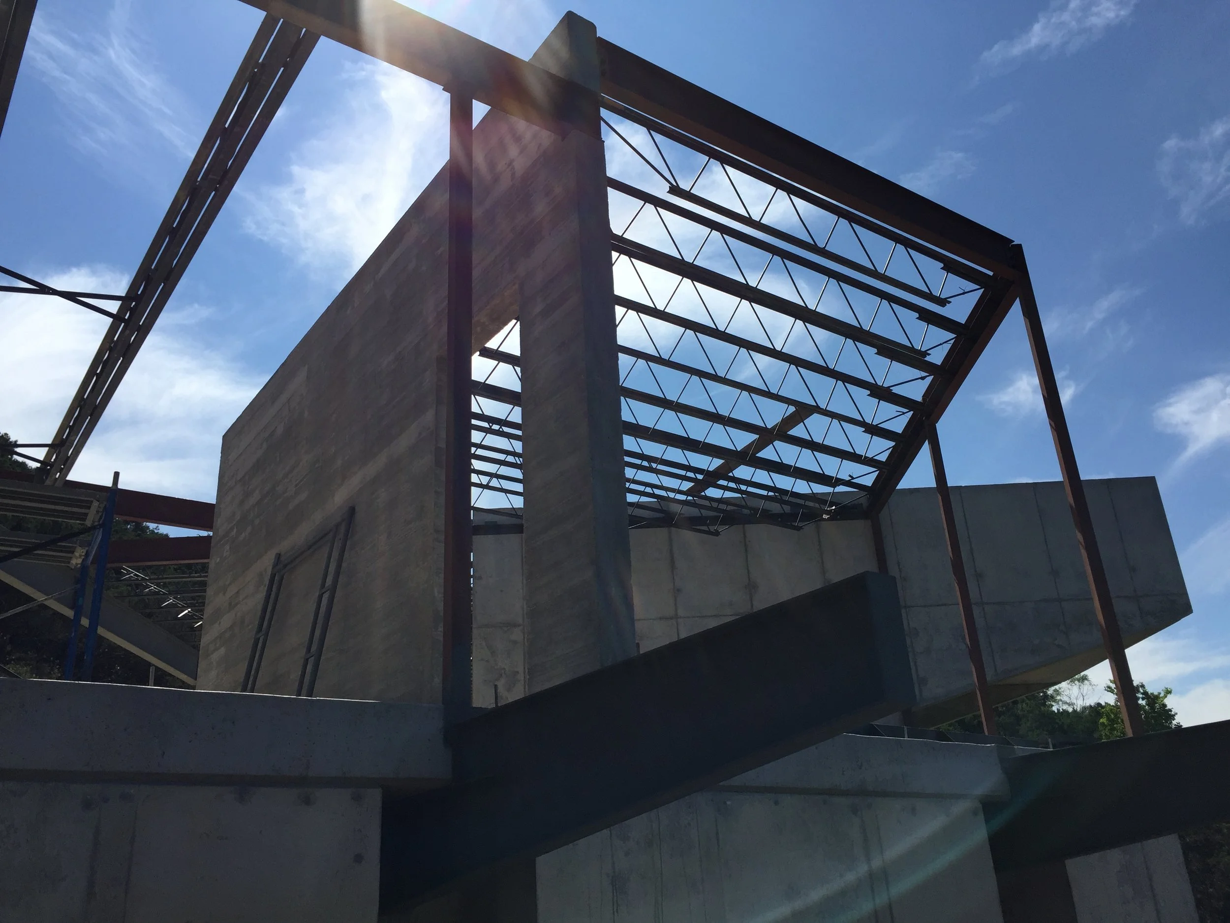 Looking up to Living Room and Pool.
