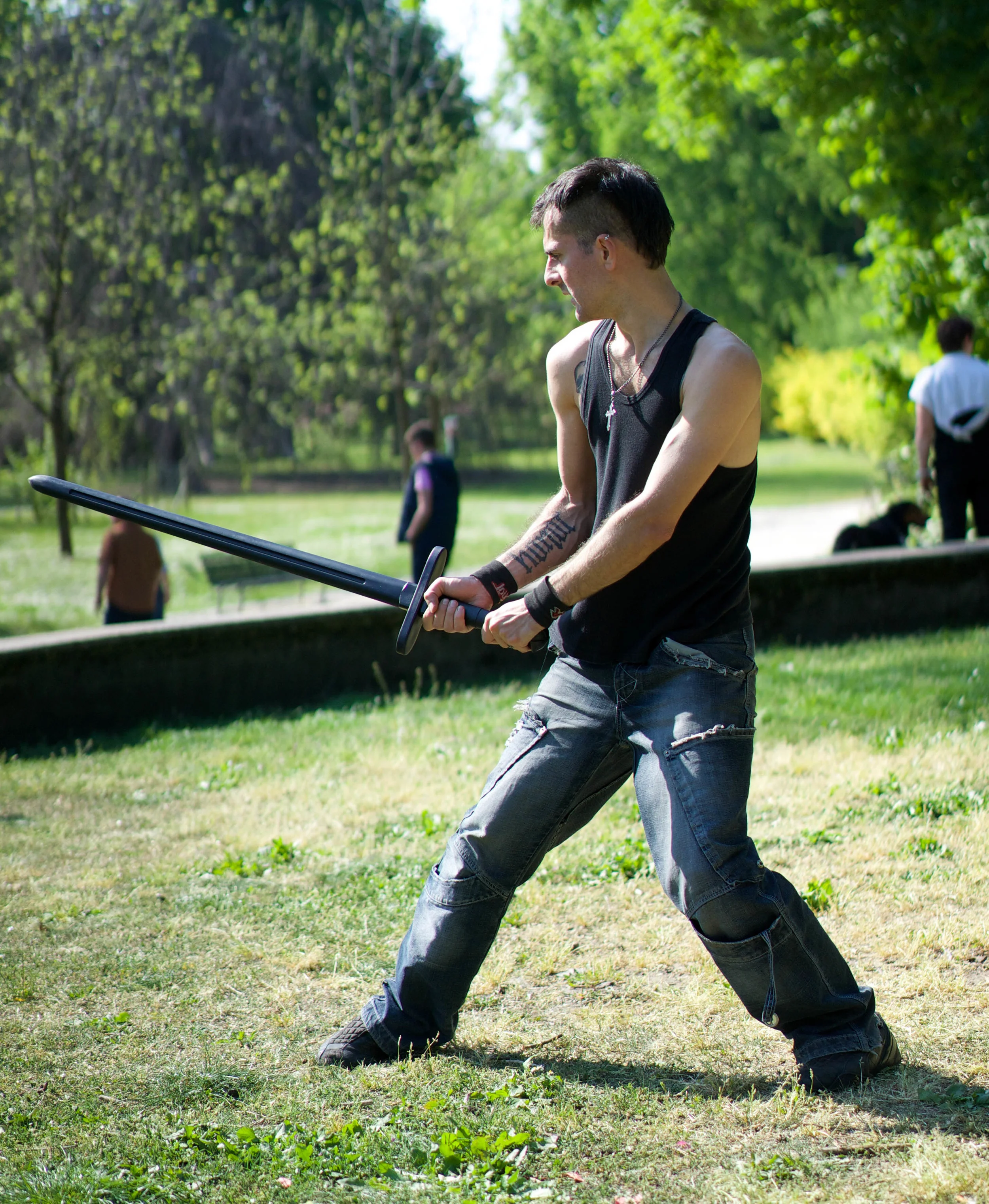 Practicing Sword Fighting in Park - Milan