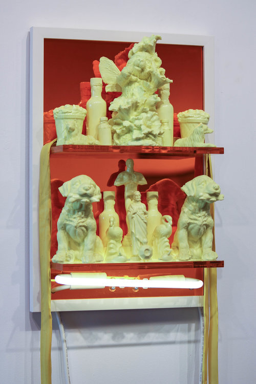 Amber Shelf With Objects