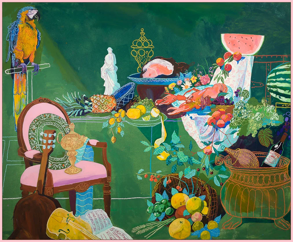 Andy Dixon, Abundance , 2015. Acrylic and oil pastel on framed canvas. 61" X 74"