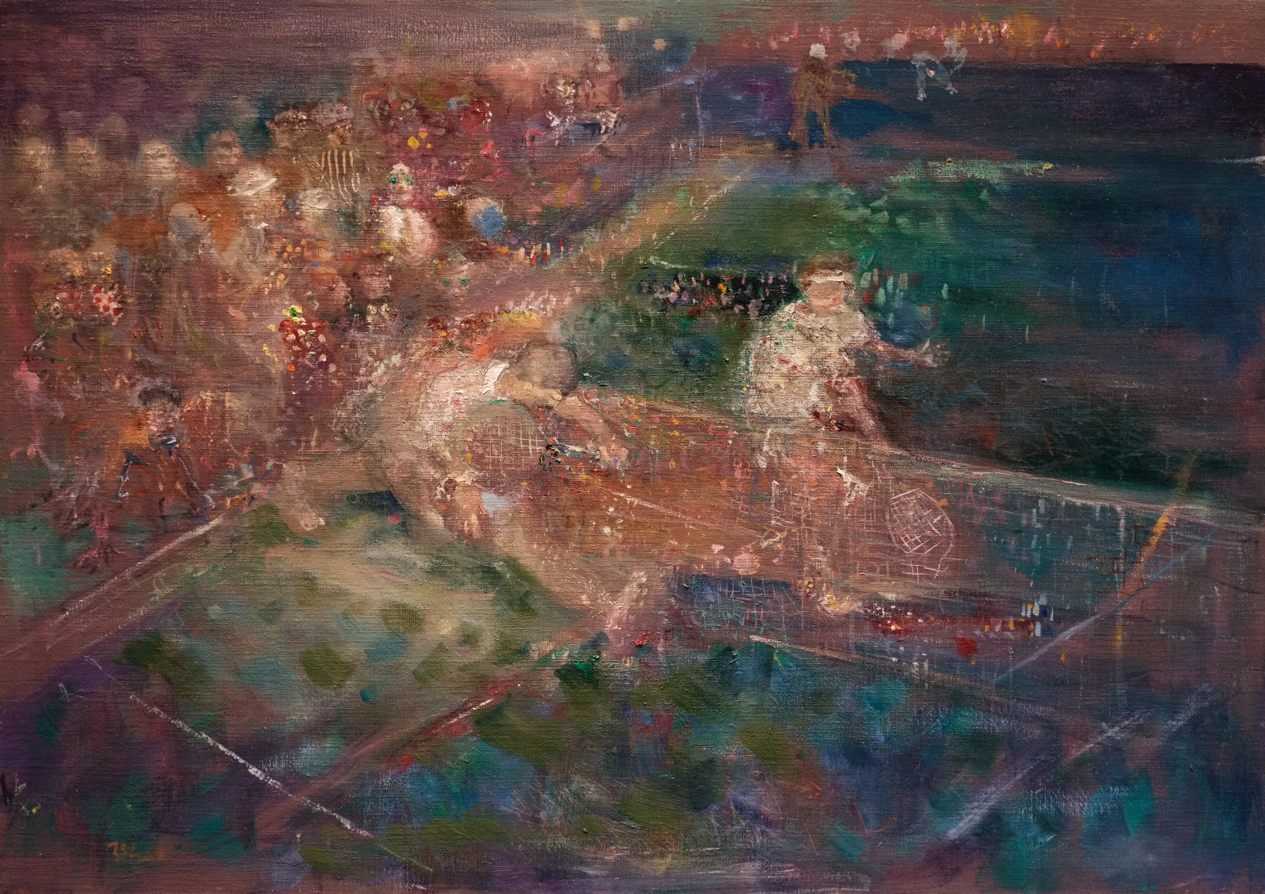 Drop Shot
 
 22" × 31"  Tempera and oil on linen  2025 