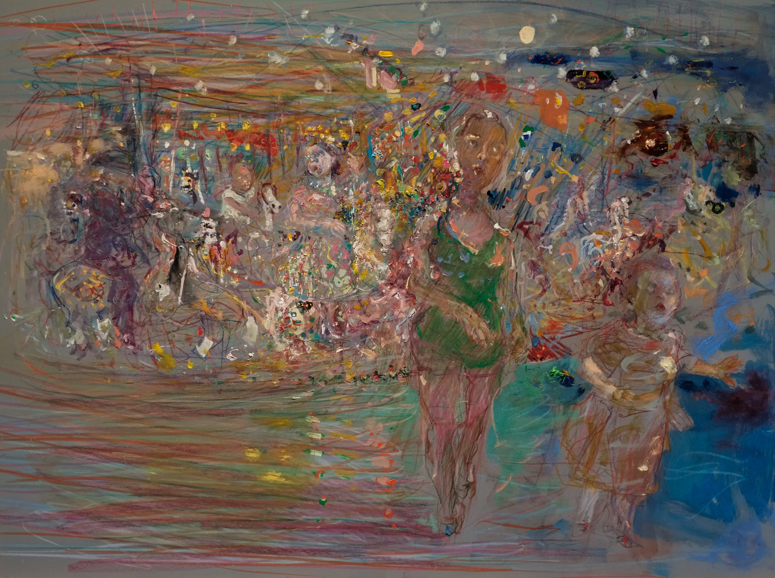 Carousel
 
 18" × 20"  Tempera and oil on toned panel  2025 