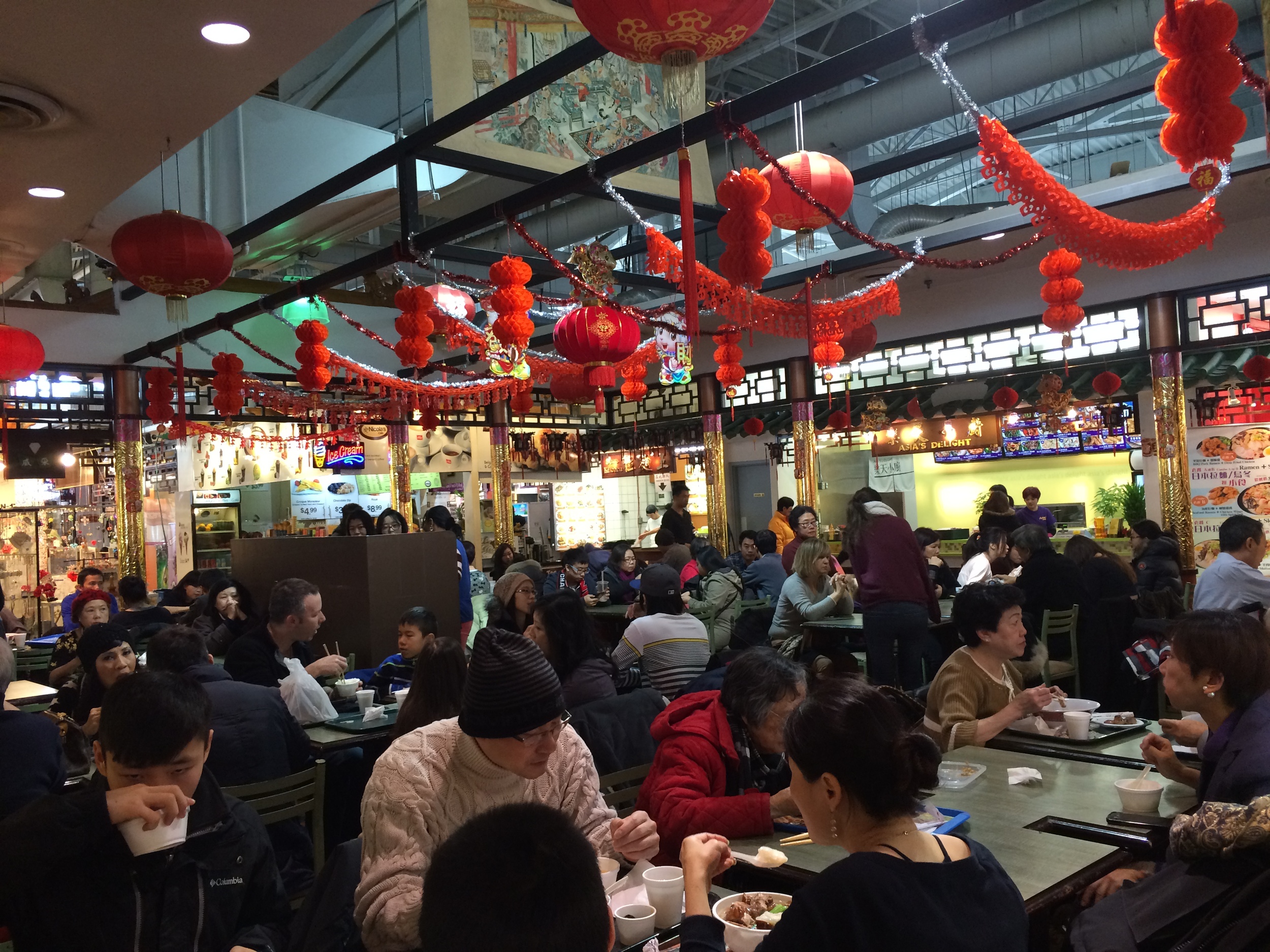 The busy upstairs food court at Pacific Mall
