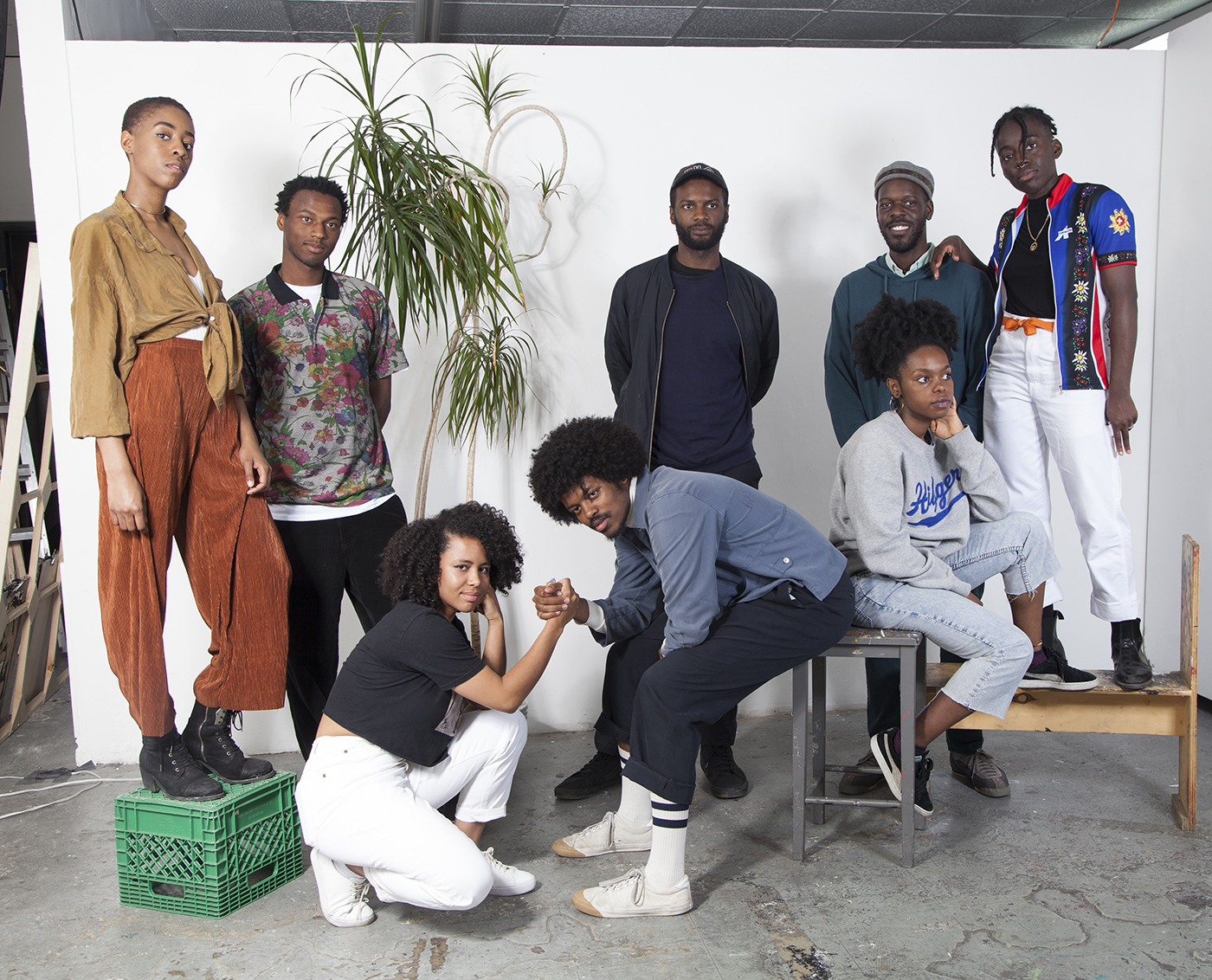 Black Artists Union, FROM L TO R: Curtia Wright, Aaron Jones, Destiny Grimm, Filmon Yohannes, Sylvia Limbana, Timothy Yanick Hunter, Phillip Saunders & Oreka James Photograph by Dainesha Nugent-Palache