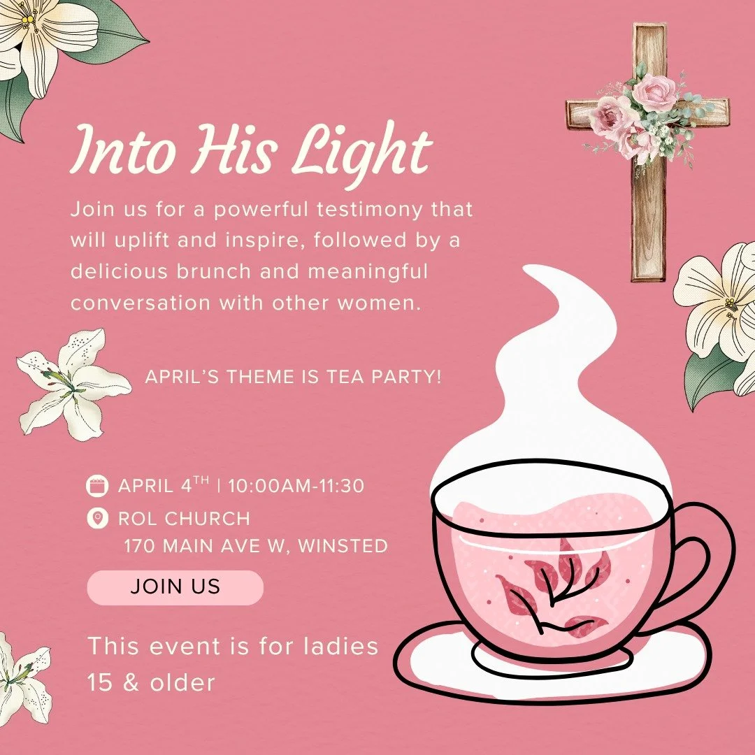 Ladies, you&rsquo;re invited to a special morning of faith, connection, and encouragement. 💛

🗓 April 4th
⏰ 10:00 AM &ndash; 11:30 AM
📍ROL Church 170 Main Ave W, Winsted, MN 55395

Join us for a powerful testimony that will uplift and inspire, fol