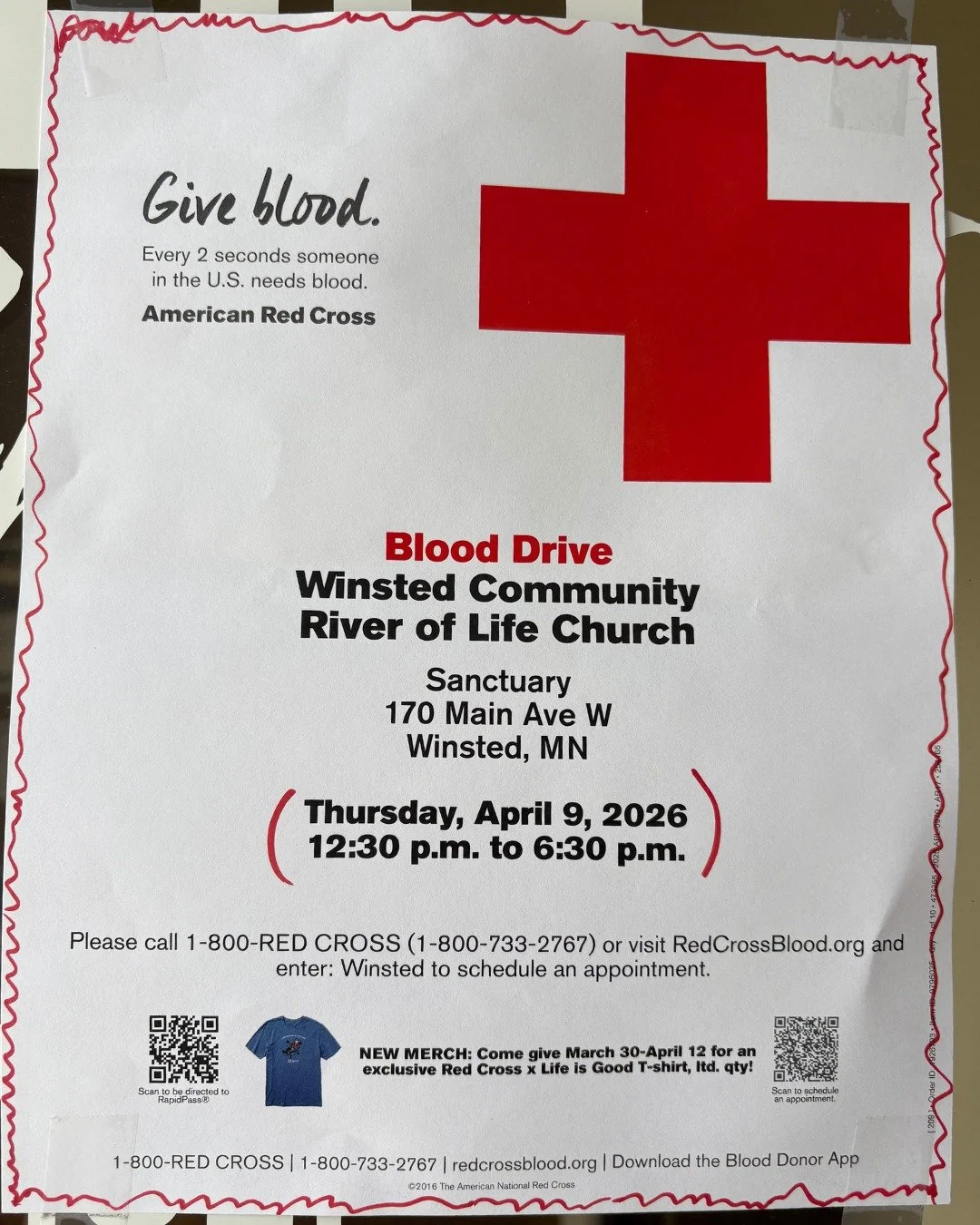 🩸 Blood Drive Today! 🩸

Make a life-saving difference right here in our community! ❤️

Join us today between 12:30 PM and 6:30 PM to donate blood and help those in need. Every donation has the power to save lives&mdash;maybe even someone you know.
