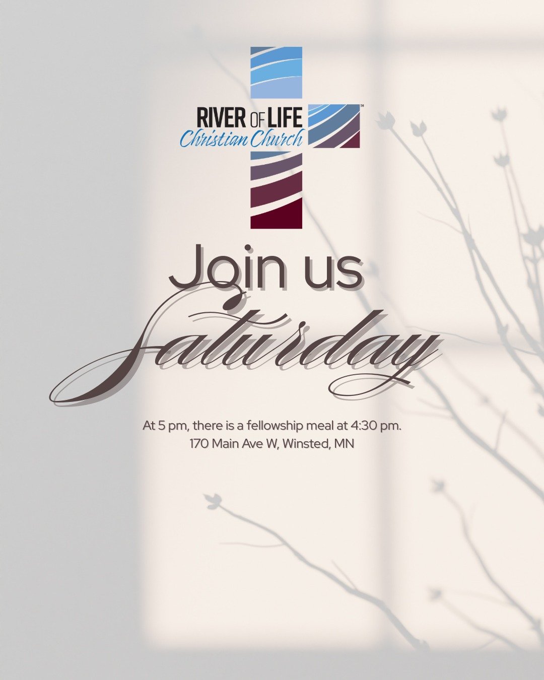 You&rsquo;re invited to join us at River of Life Church this Saturday! 💙

Come as you are and spend the evening in fellowship, worship, prayer, and encouragement as we grow together in faith and community.

🍽 Fellowship Meal &mdash; 4:30 PM
🙏 Serv