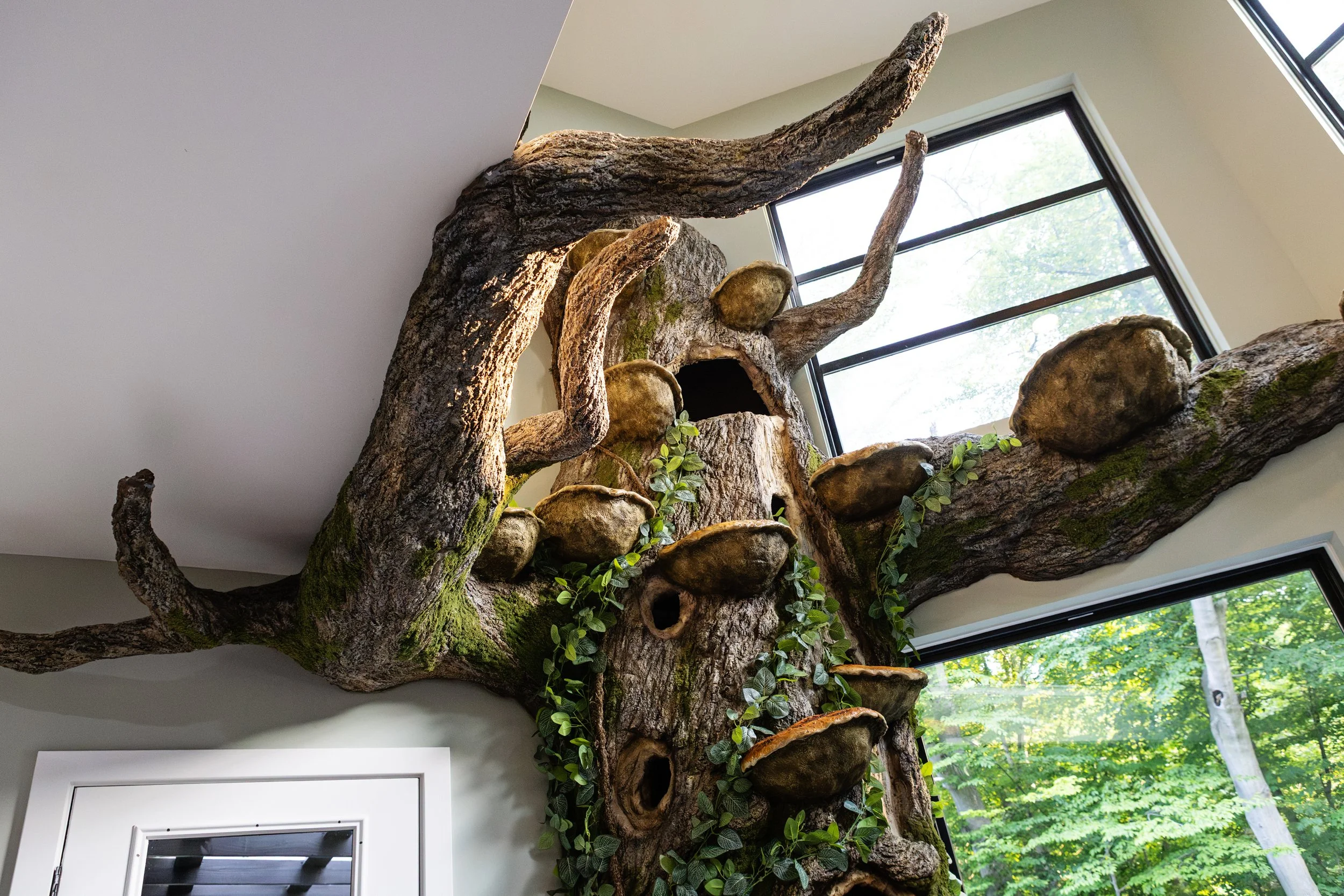 View from below the sculpted cat tree