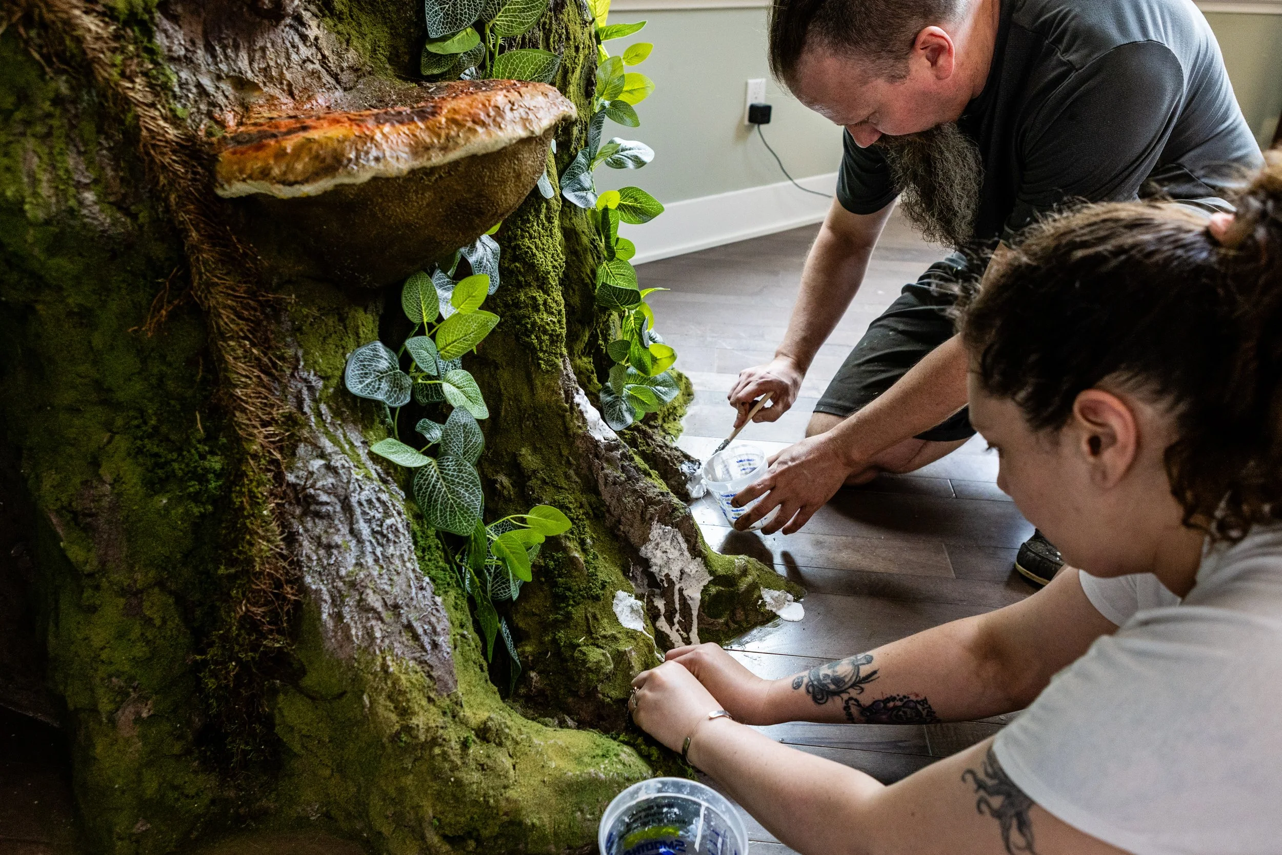 Artist Arend Smith & Vanna Smith working on World Record Breaking Cat Tree