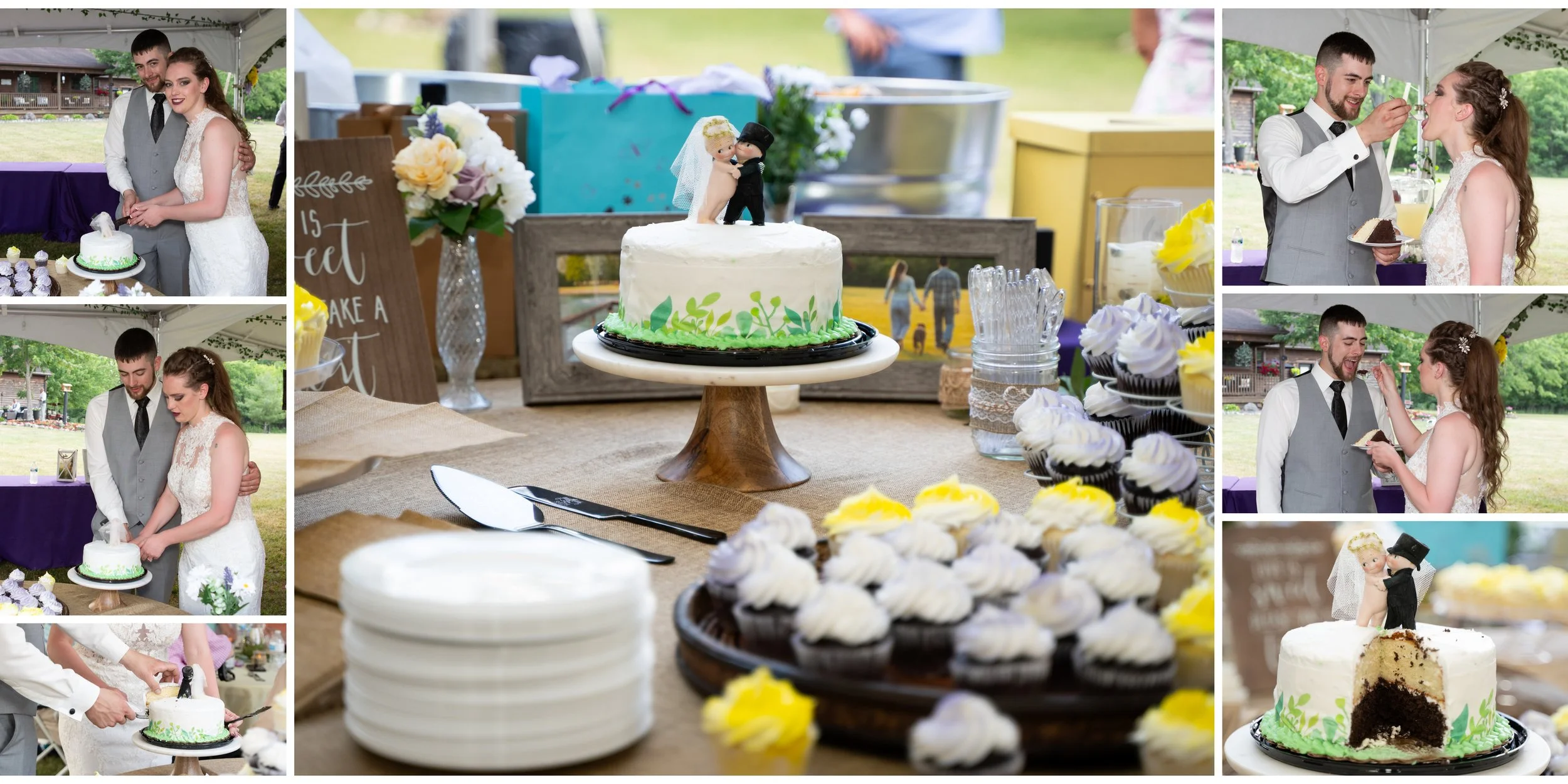 the cake, cake cutting photos | cute cake topper | wedding cupcakes