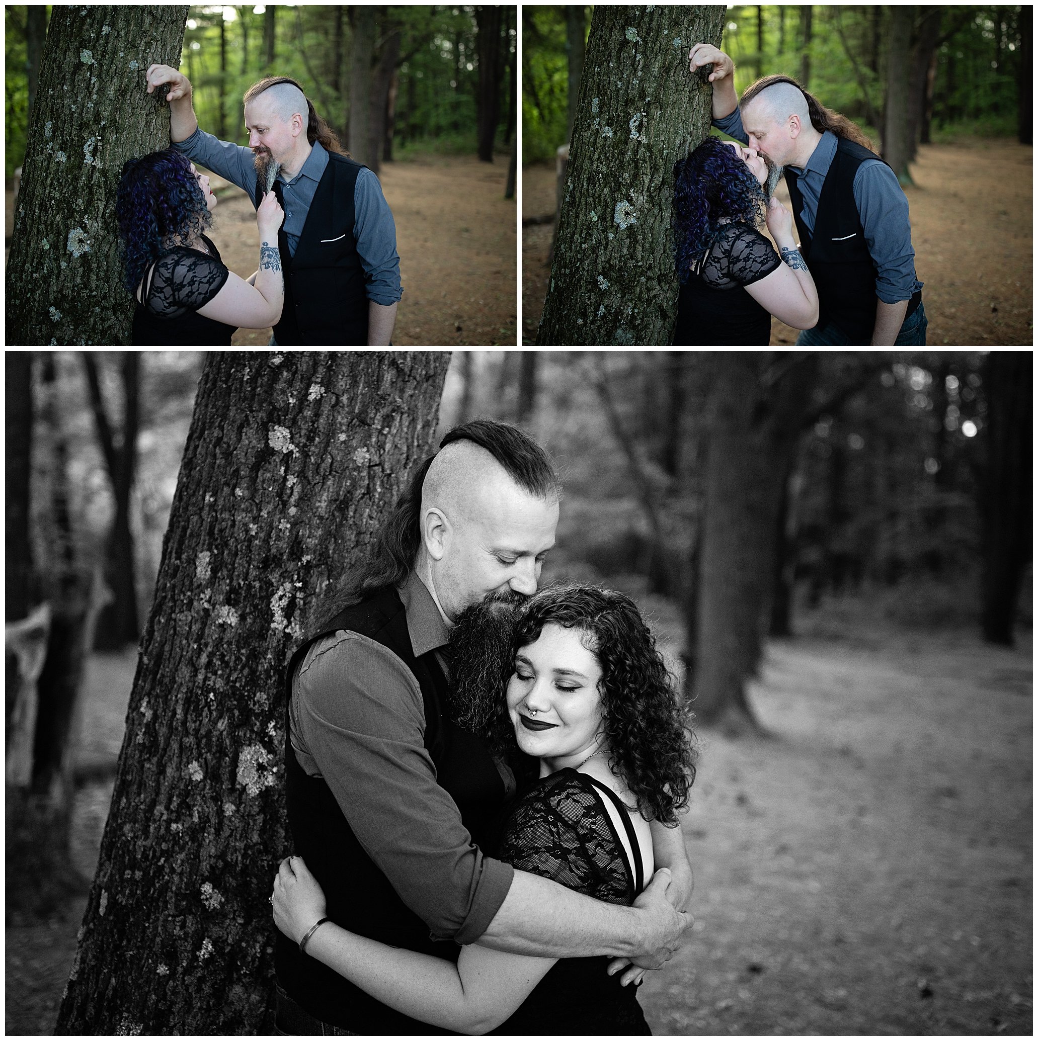 Couples photos for engagement photoshoot outdoors in forest | Photographer Alyssia Booth | Mid michigan photo studio in Williamston