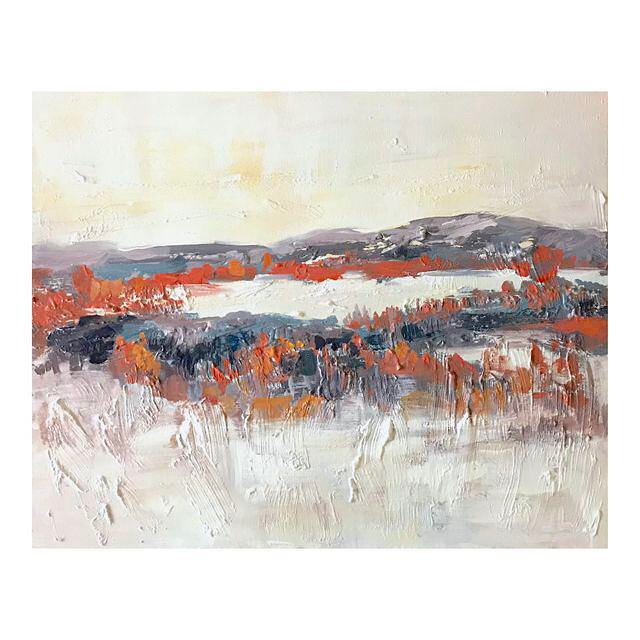 I&rsquo;ve truly enjoyed this piece in my home. Now I&rsquo;m am happy to see it go where others can enjoy it as well. .
.
.
.
.
.
.
#abstractlandscapeart #acryliconcanvaspainting #portlandpainings #jaimeedawndesign #orangelandscape #wintersnowpainti