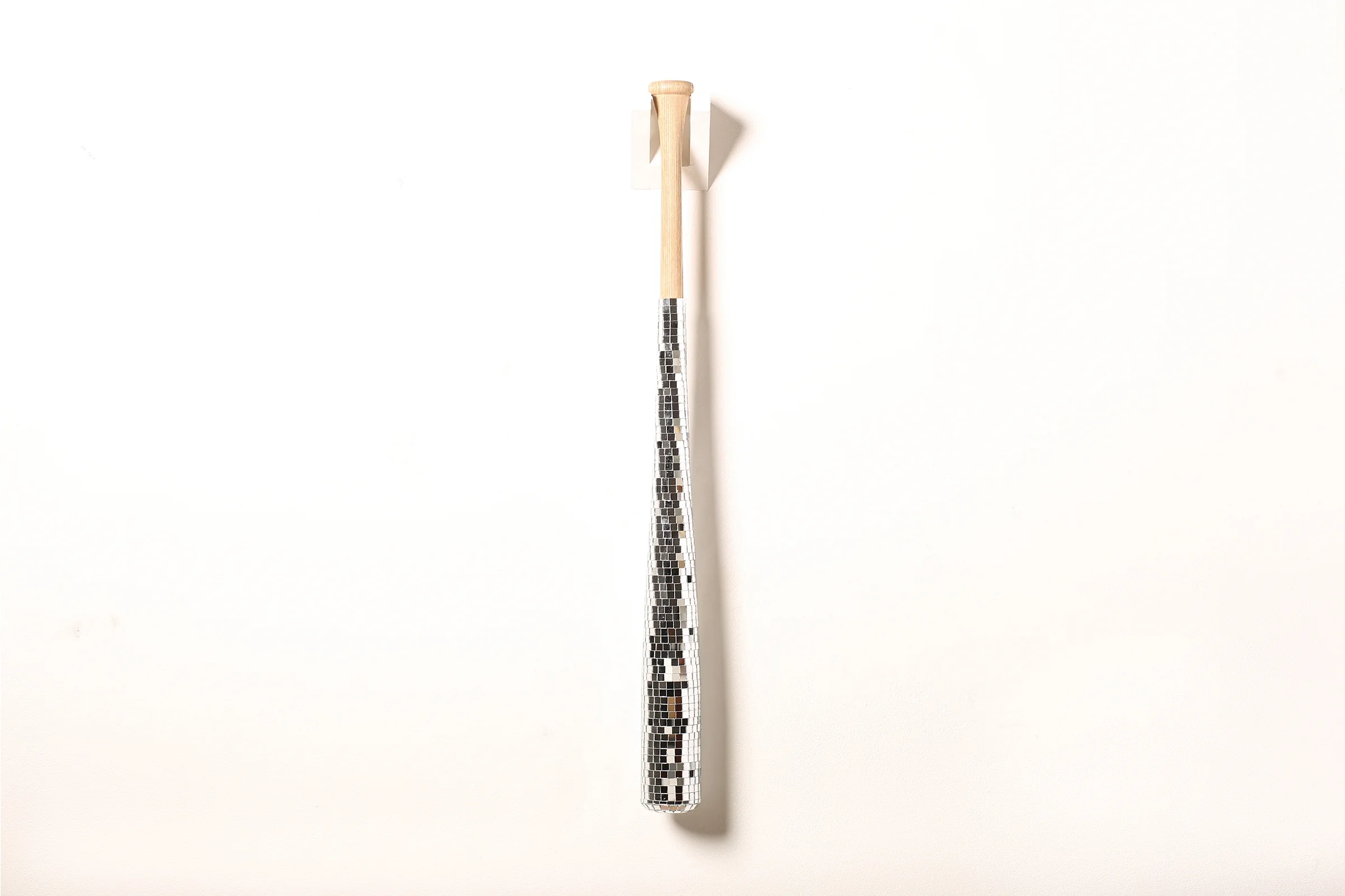    A Faggot's Defense  Hand cut mirror on wooden baseball bat with holder   32" x 2.5"   2016  