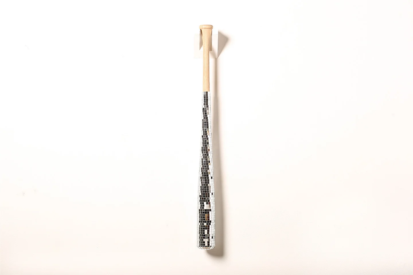 A Faggot's Defense Hand cut mirror on wooden baseball bat with custom wooden holder 32" x 2.5" 2016