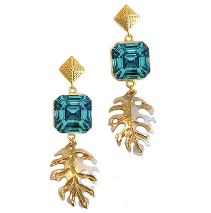 Emerald wooden Gem leaf Earrings_web size.jpg
