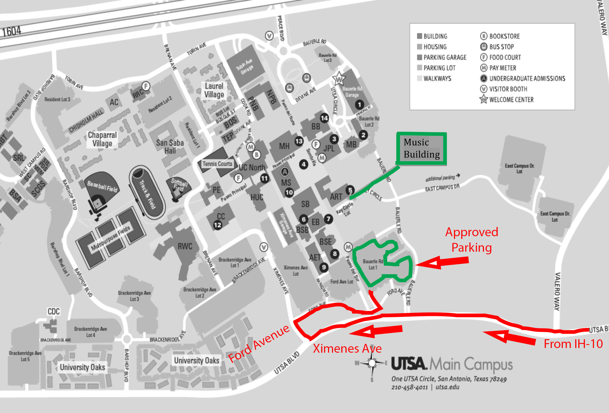 Because the Tosca concert is on a school night, we have been approved for free parking in LOT #1 (south campus, to the east/right of the walkway up the hill). Guests may park in any unmarked, Faculty A or Faculty B slot, but will be ticketed if they park in the metered parking (unless they pay) or 24-hour Reserved slot (first 3 rows or so).