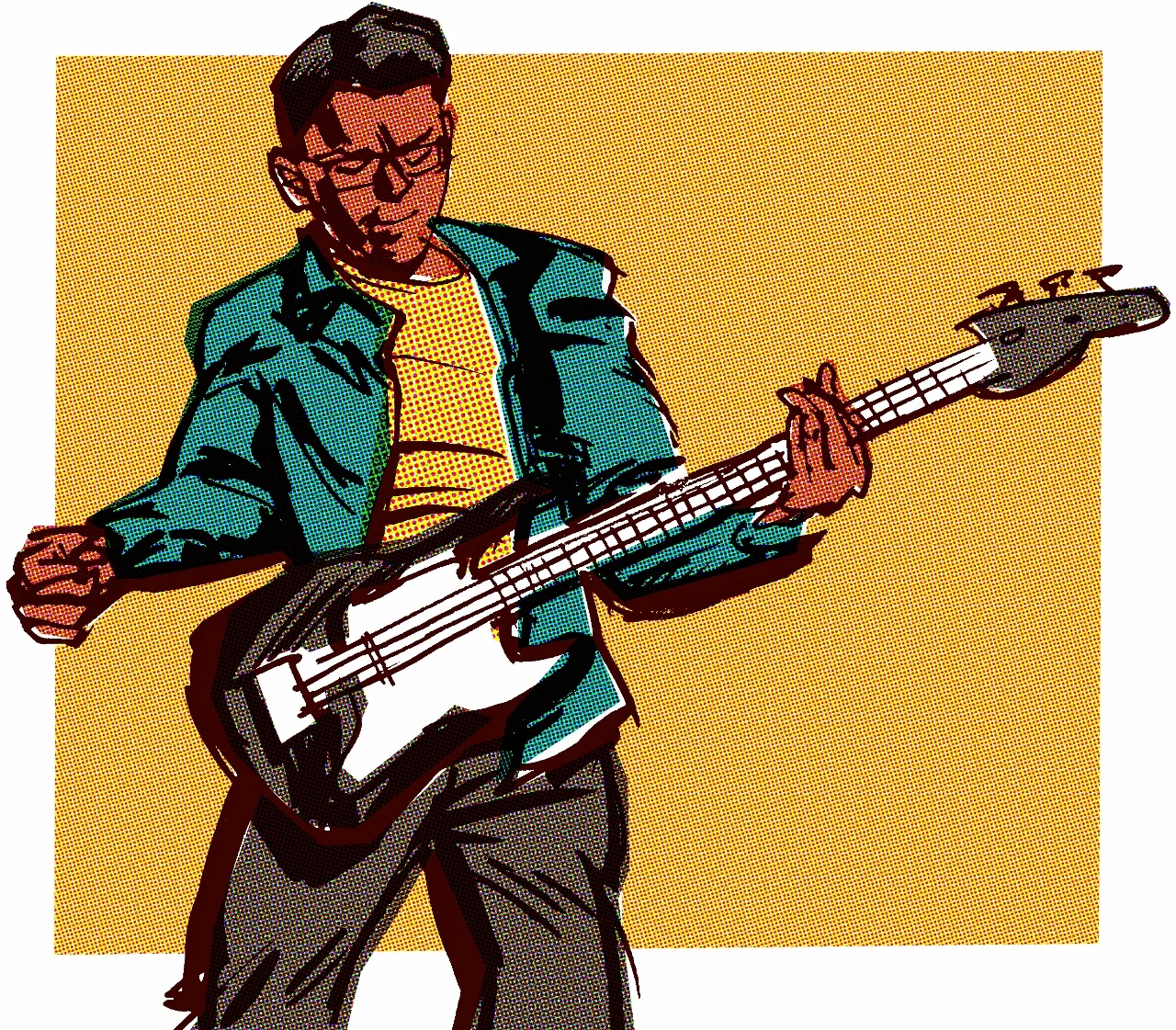 Bass player of the Cabarets, Illustration by Oisin McGillion Hughes