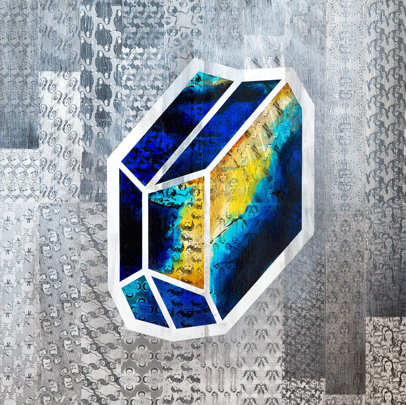 Labradorite II. 2016 Acrylic and acrylic transfer on linen 39.5" W x 39.5" H x 1" D